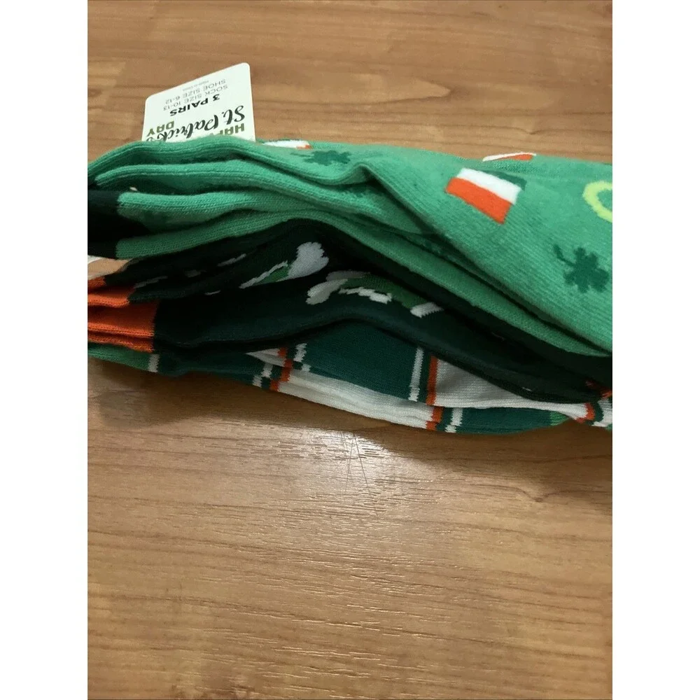 St. Patrick's Day Novelty Socks 3 Pairs Shoe Size 6-12 & 10-13